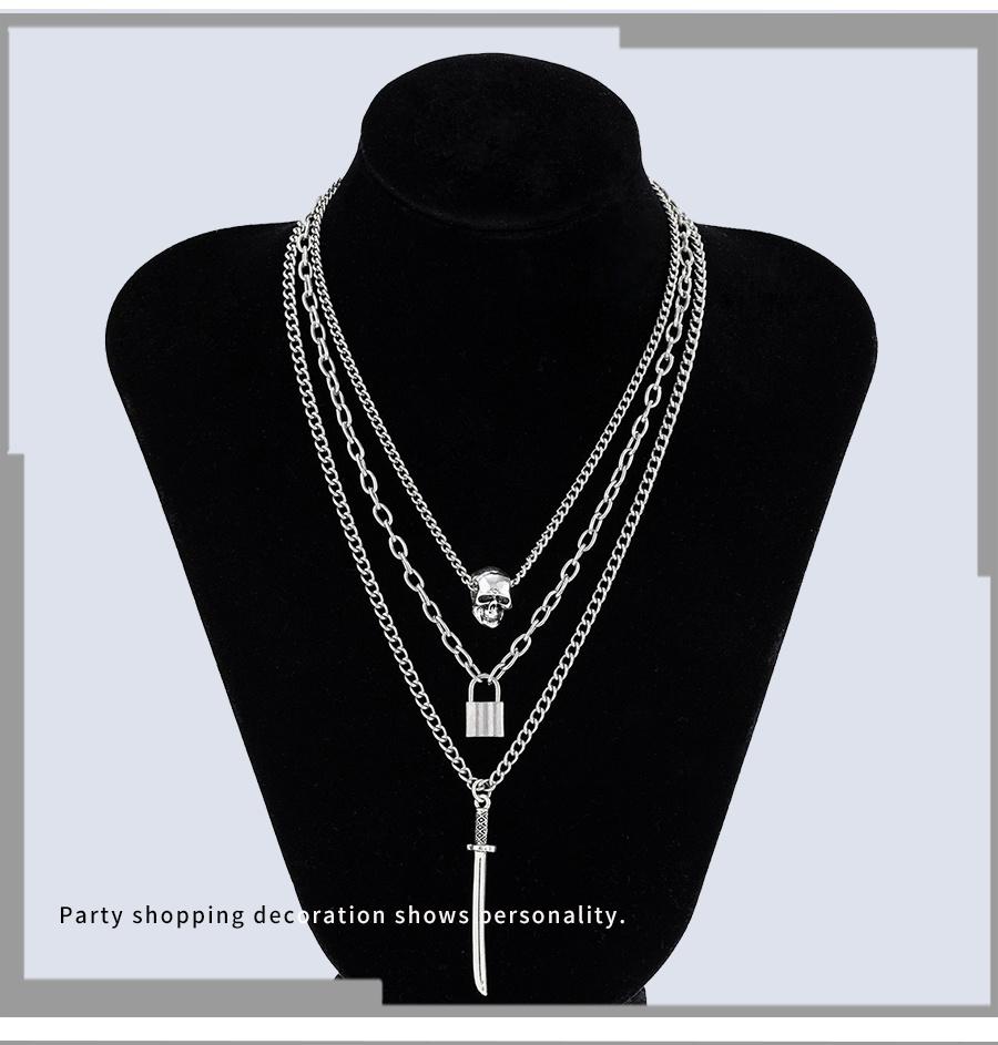 Skeleton Retro Lock Sword Hip Hop Suit Necklace Female