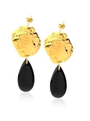 Exquisite Polishing Effect Black Agate Design Earrings