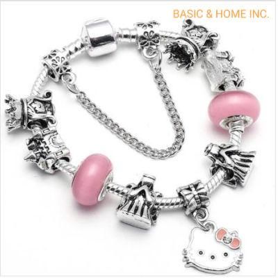 Cute Kitty Charm Bracelet with Pink Angel Girl Beads Bracelet for Women Kids Fashion Jewelry Gift
