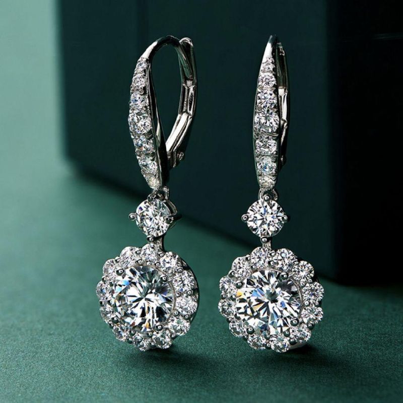 Factory Direct Elegant 925 Silver Moissanite Women Hoop Earrings Wedding