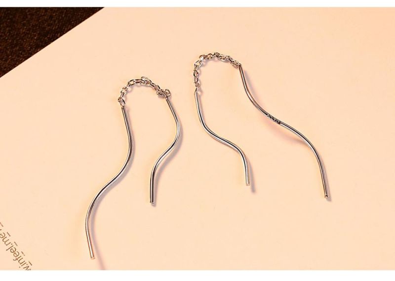 Fashion Jewelry Long Tassel Silver Earring Stud