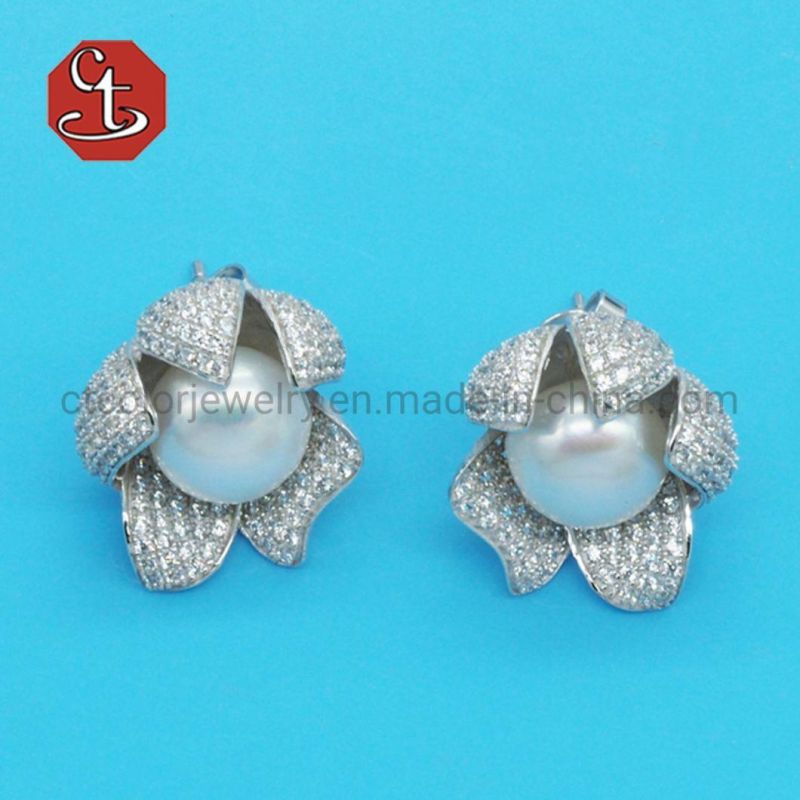 Fashion Silver Earrings for Women Natural Pearl Jewelry Gifts Brass Earring Stud