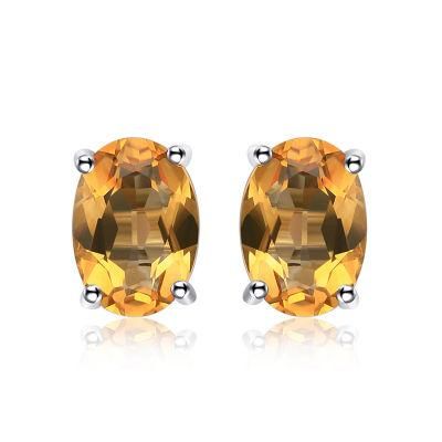 Oval Natural Citrine Birthstone Stud Earrings 925 Sterling Silver Jewelry Genuine Gemstone