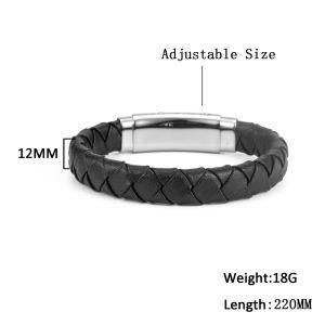 Fashion Desighn Stainless Steel Clasp Weave Leather Men Bracelet