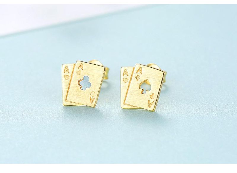 Fashion Jewelry Playing Cards Design Sliver Ear Piercing Stud