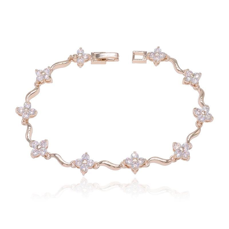 Best Selling 14K Gold Plated Cubic Zirconia Women′s Simple Bracelet