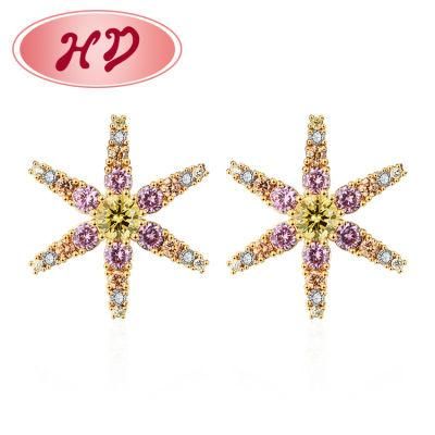 Hot Recommended Gold Plated Flower Stud Earring with Cubic Zirconia