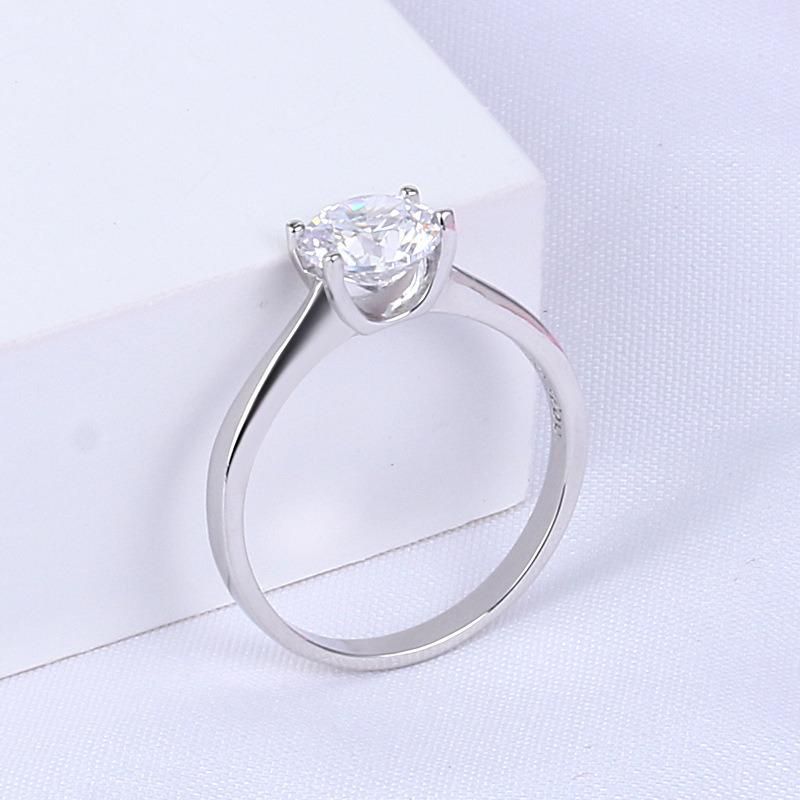 Crystal S925 Four-Prong Diamond Wedding Ring