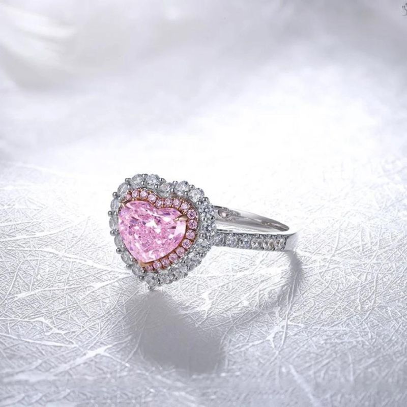 Fashion Accessories 1.0CT Heart Shape Pink Simulated Diamond 9K Gold Rings Wedding Engagement Diamond Ring
