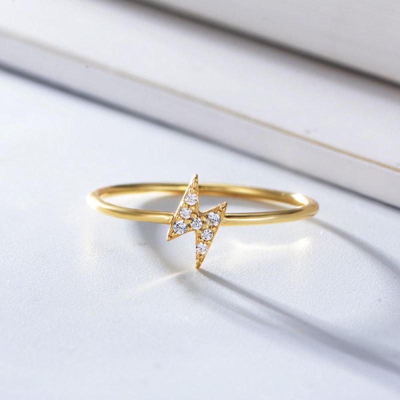 Trendy 925 Sterling Silver Simple Classic Geometric CZ Lighting Ring for Girls