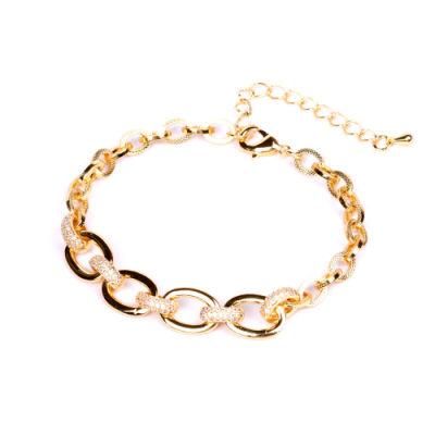 Women Fashion Jewelry 18K Gold Plated Zirconia Stones Link Chain Bracelet