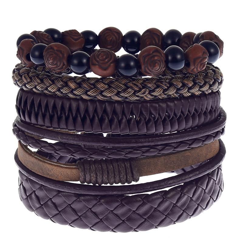 Leather Cuff Bracelet for Men and Women Punk Rock Braided Bracelet Via Brown Black Wristband Handmade Jewelry