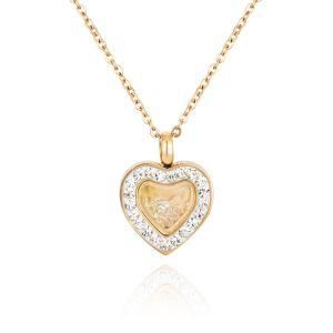 Gold-Plated Stainless Steel Love Heart Full Diamond Necklace