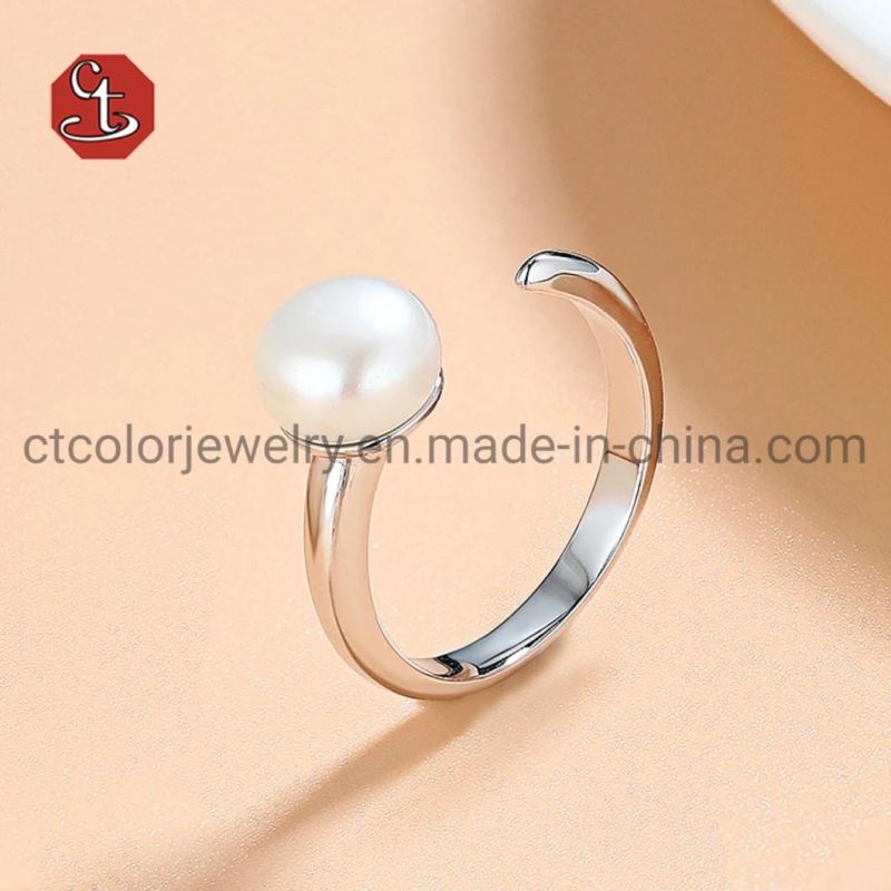 Handmade Jewelry Freshwater Pearl Open Ring Natural Pear Wedding Silver Rings