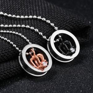 Gold Plated Stainless Steel Diamond Crown Necklace