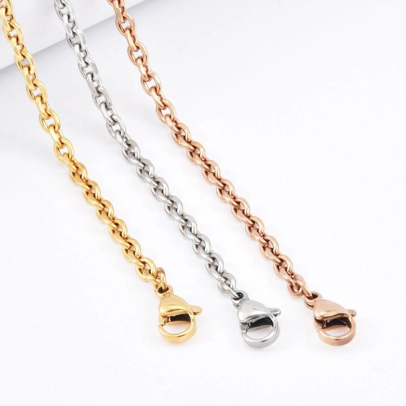 Flat Crossed Stainless Steel Chain Necklace Gold Plated as Costume Accessories