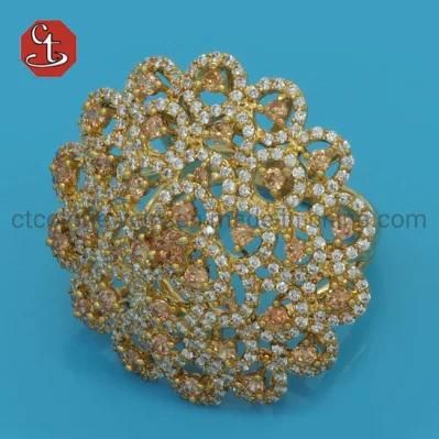 Special Big Umbrella Marshroom Shape 14K Yellow Gold Champagne CZ Ring