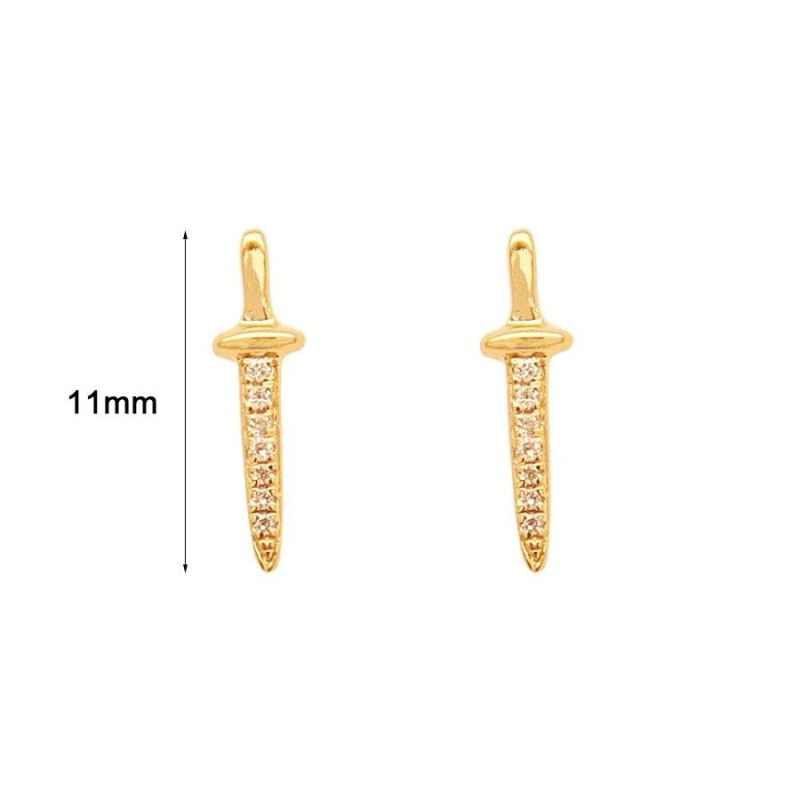 Customized Elegant Jewellery High Quality 925 Sterling Silver Zircon Little Dagger Stud 18K Gold Plated S925 CZ Sword Earrings Jewelry