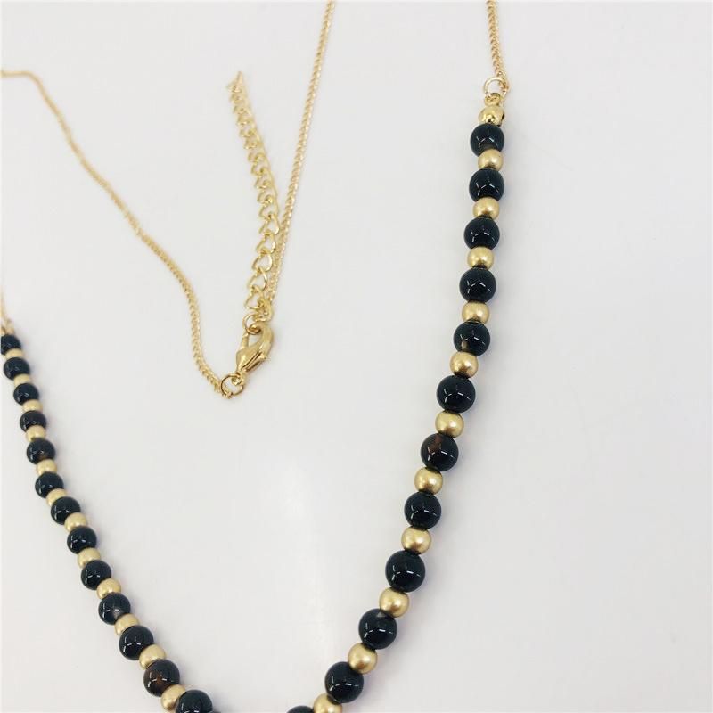 Fashion Accessories Ethnic Gold Plated Long Beads Necklace with Resin Rhombus Pendant
