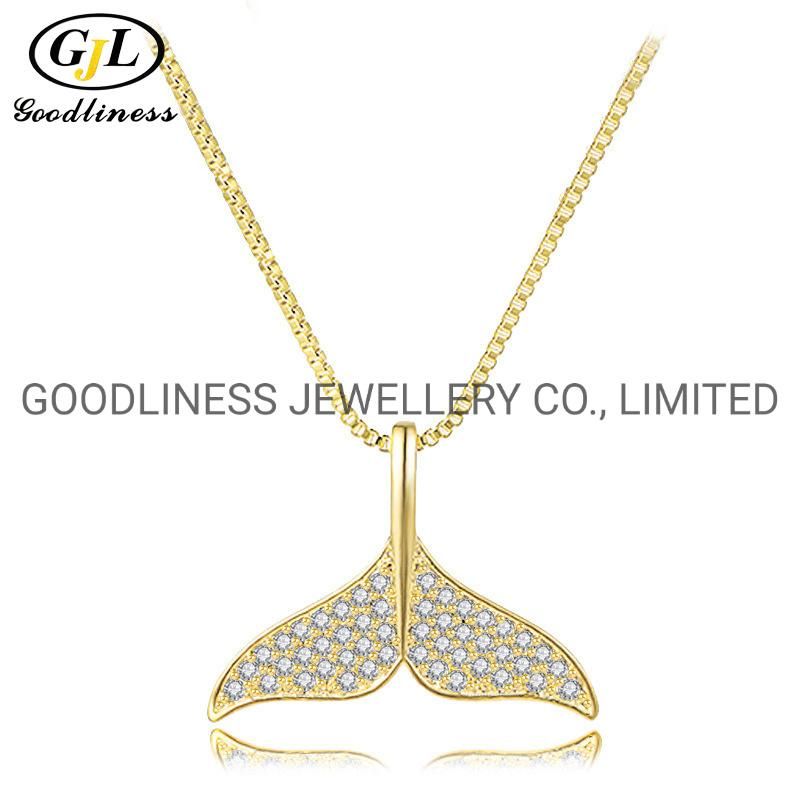 925 Sterling Silver CZ Whale Tail Necklace Fine Jewelry