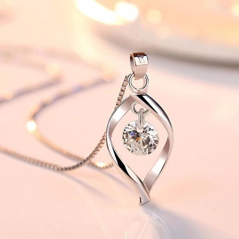 925 Sterling Silver Women′s Fashion Crystal Zircon Simple Pendant Necklace