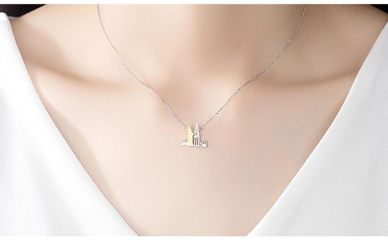 Unique Minimalist Castle S925 Sterling Silver Necklace for Women Special Gift
