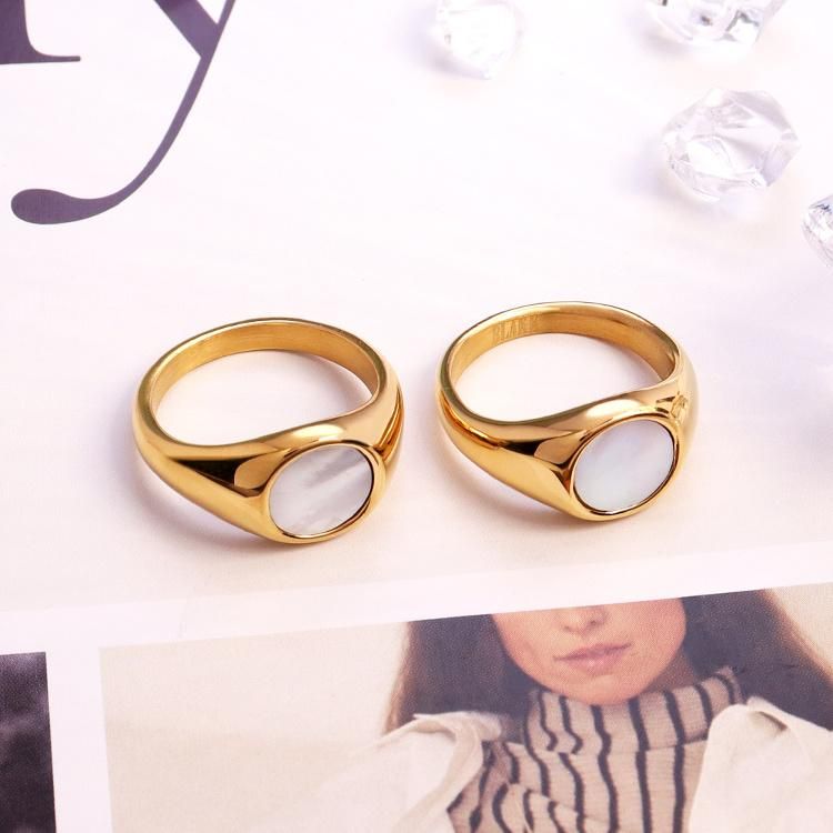 White Shell Gold Stainless Steel Hip Hop Geometric Gift Luxury Finger Plated Wedding Ring Jewelry Woman