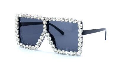 Rhinestone Glitter Square Vintage Plastic Diamond Large Frame Women Trendy Shade Fashion Sunglasses