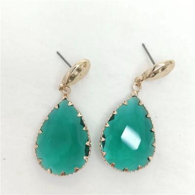 Manufacture Hammered Alloy Stud with Paris Translucent Glass Stone Teardrop Earring for Female Wedding Gift