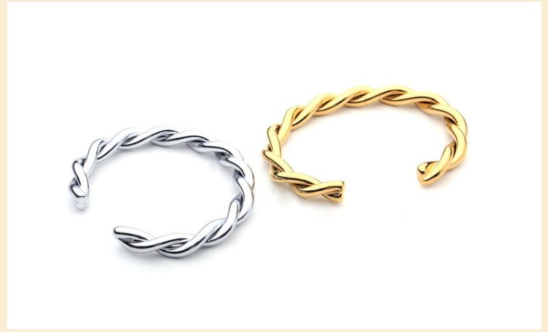 Twisted Line Silver Gold Plated Irregular High Cuff Bangle Bracelets Women Ladies