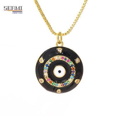 Gold Plated Zircon Pendant Colorful Drop Oil Devil&prime;s Eye Necklace