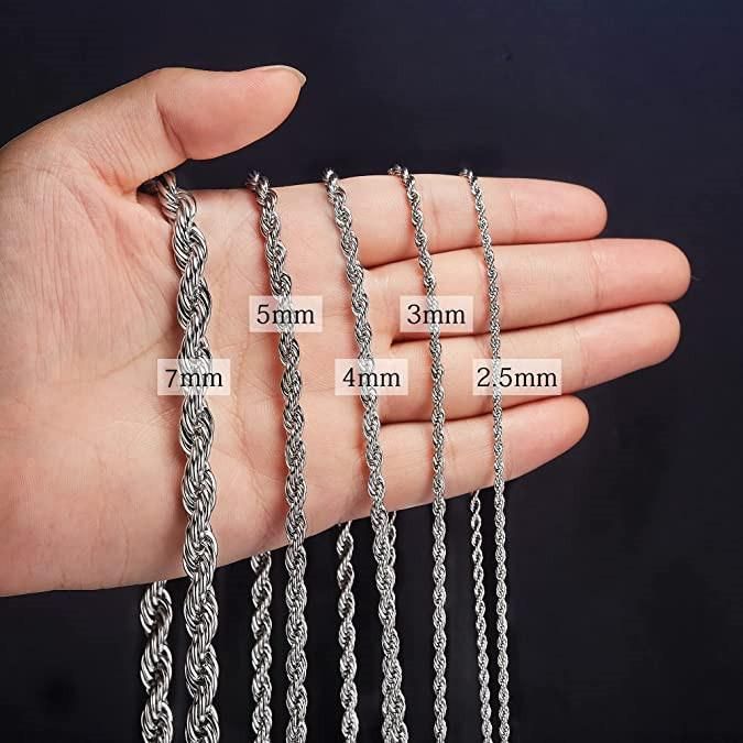 Twist Chain Necklace Stainless Steel Rope Chain Necklace 16-38 Inches for Men Women Jewelry