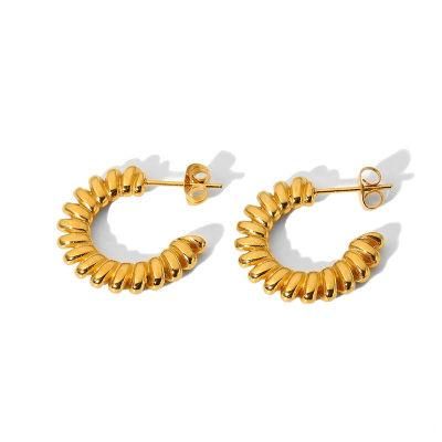 18K Gold Plated Croissant Earrings Twisted Round Hoop Earrings Chunky Hoop Earrings for Women and Girls