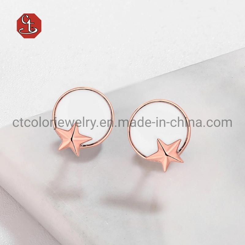Fashion Jewelry Rose Plated 925 Sterling Silver Earrings Enamel Star Earring for Women
