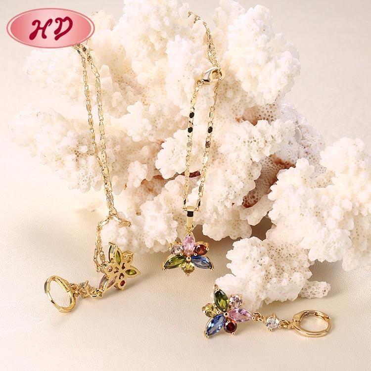 18K Gold Plated Alloy Crystal Jewelry Chain Sets with Pendant Necklace