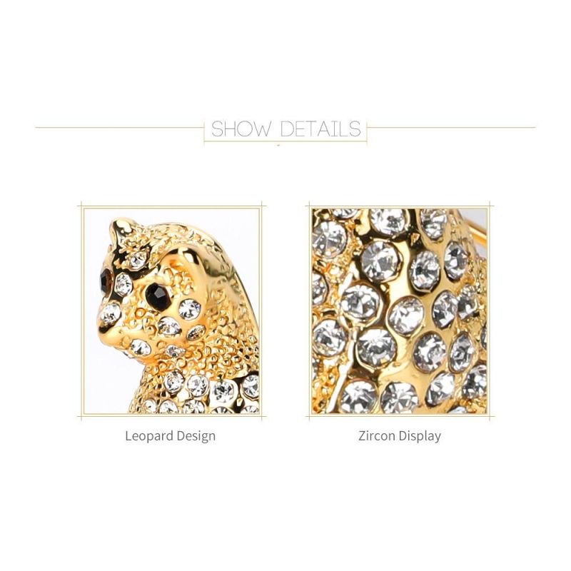 Custom Rhinestone Diamonds Copper Brooch in Leopard Shape