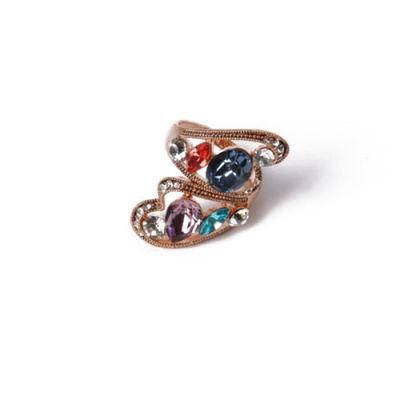 Good Fashion Jewelry Irregular Silver Ring with Colorful Rhinestone