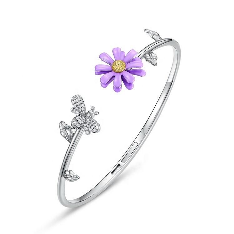 Rotatable Small Daisy Bee Opening Adjustable Bangles Women Gift