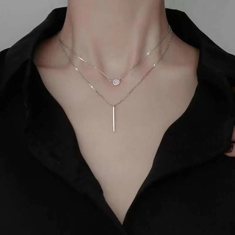 Long Strip Flashing Diamond Round Double Necklace Ladies Clavicle Chain Exquisite Jewelry