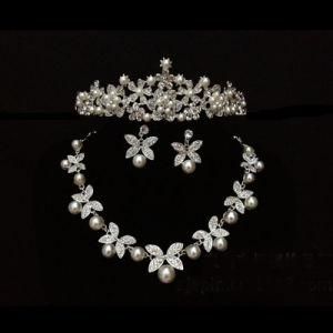 Flowers Design Pearl Necklace Earrings Wedding Set Bridal Jewelry
