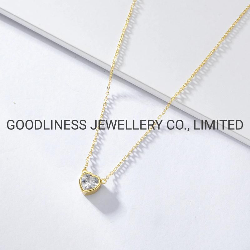 Bead Chain 925 Sterling Silver Crystal Women Heart Pendant Necklace