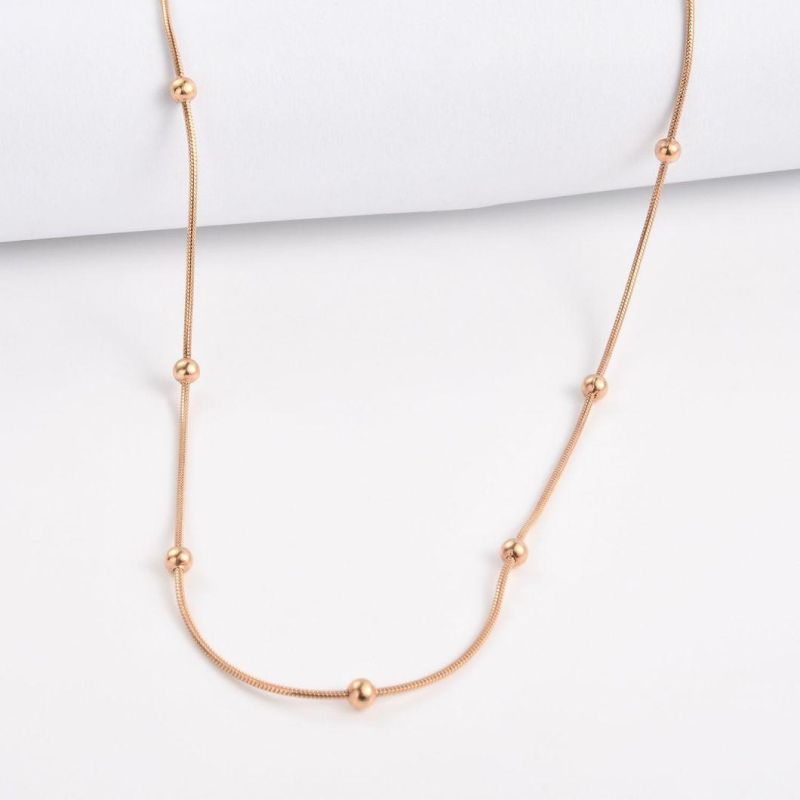 18K Gold Round Snake Beaded Chain Choker Satellite Chain Lava Bead Pendant Necklace Dainty Jewelry for Women