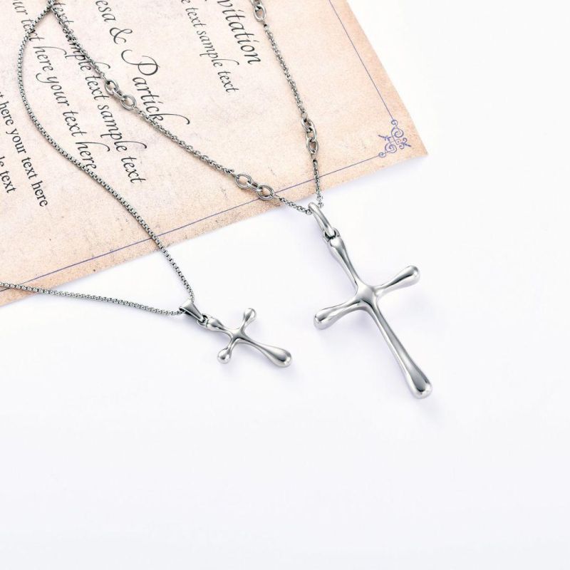 Customized Simple Stainless Steel Silver Color Cross Pendant Necklace Religious Fashoin Jewelry