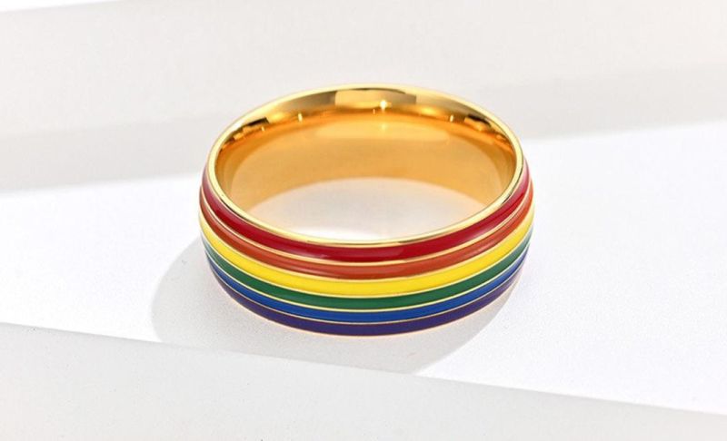Fashion Jewelry Rainbow Flag Gay Gay Titanium Steel Ring 18K Gold Plated Lara Ring SSR2050g