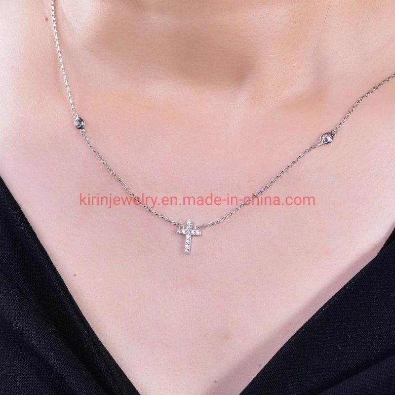 2020 New Trendy Jewelry Tiny Cross Pendant Necklace CZ Diamond Women Necklace