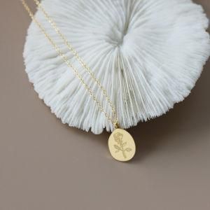 Stainless Steel 18K Gold Plated Rose Flower Pendant Necklace for Women