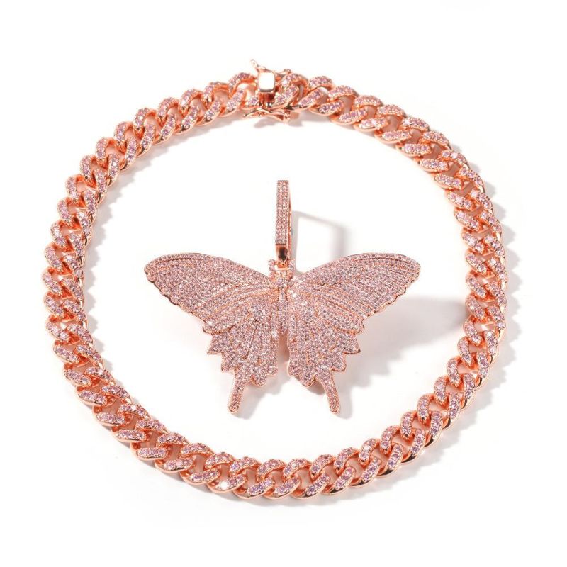 Fashion Pink Zircon Flower Pendant Copper Necklace