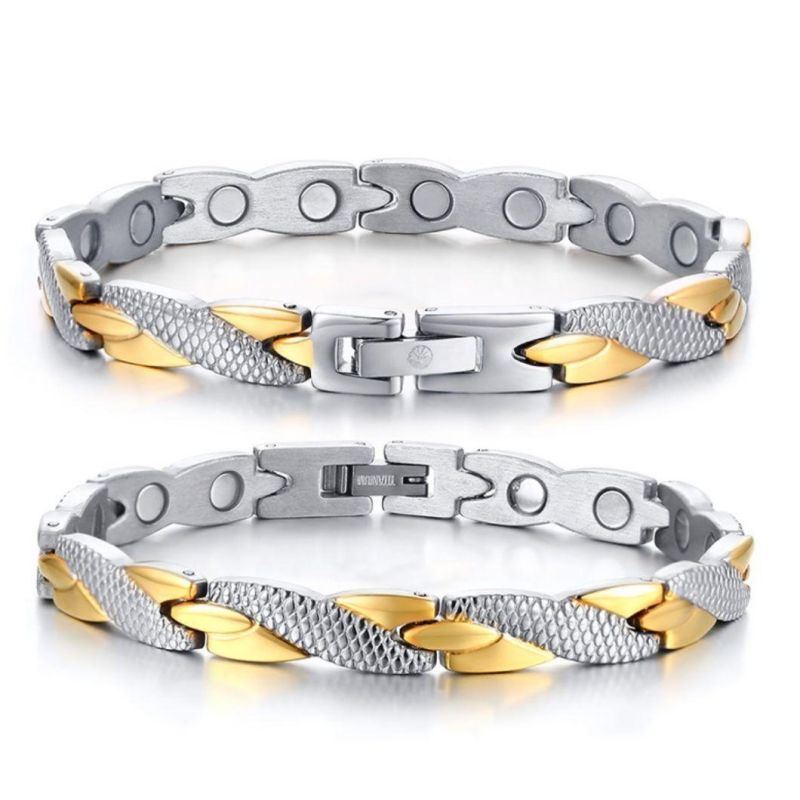 Cross-Border E-Commerce Jewelry Men′ S Titanium Steel Gold Bracelet Sports Element Magnetite Titanium Germanium Bracelet Wholesale