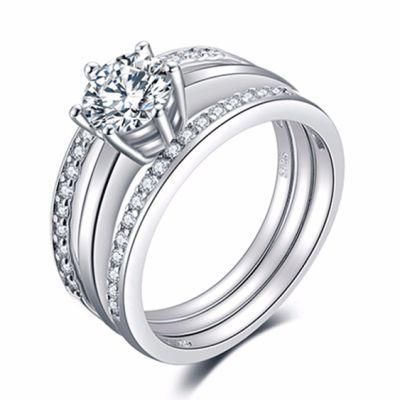 3 Pieces Band Ring Genuine 925 Sterling Silver Ring Set Engagement Wedding Fashion Jewelry Wholesale