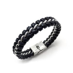 Fashion Handmade Genuine Leather Stainless Steel Punk Bracelet Jewelry